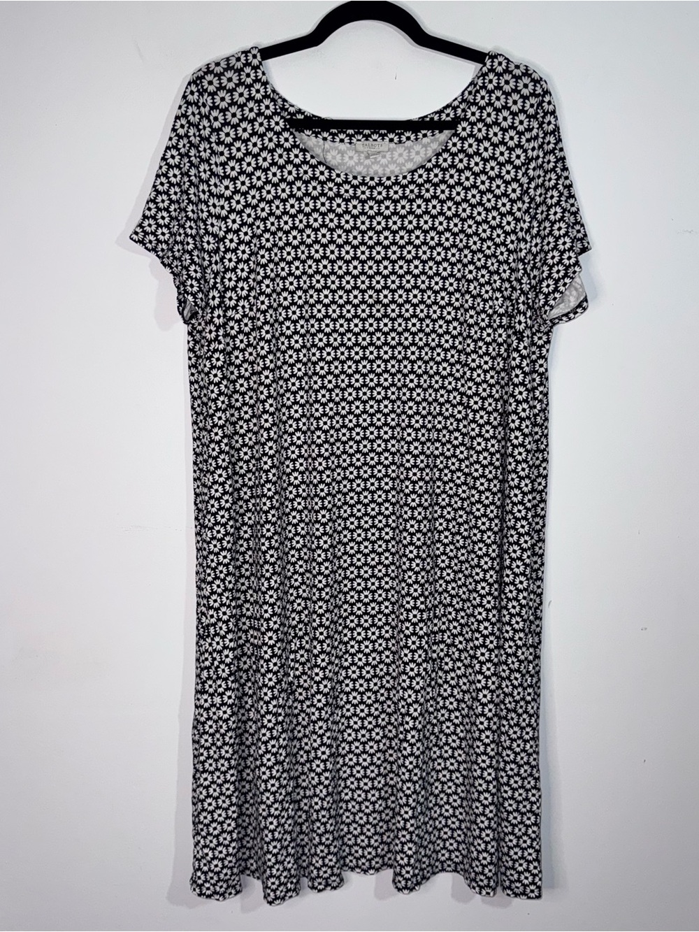Talbots Woman Black White Floral Print Knit Swing Dress Plus Size 1X